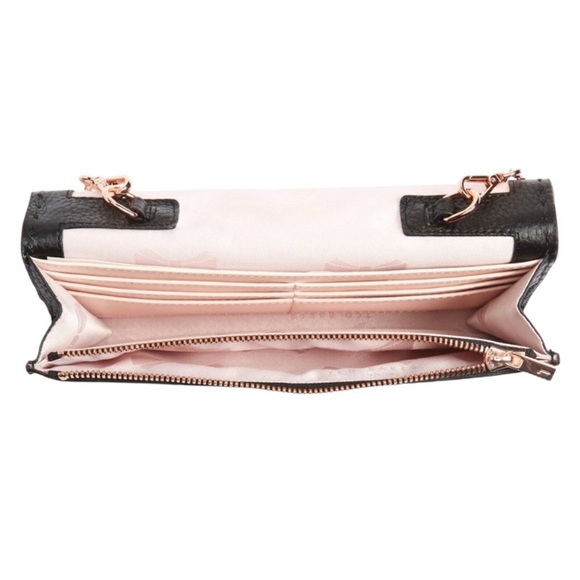 NWOT Ted Baker Janet Black Pebble Leather Matinée Wallet On Rose Gold Chain - Picture 5 of 15